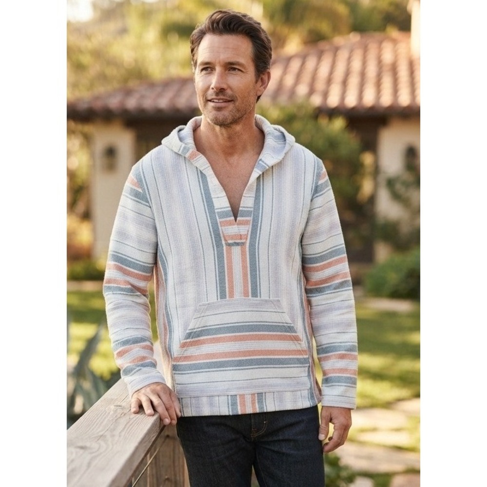 Pendleton Surf Baja Hoodie Men's Small Striped Hooded Pullover Cotton Sweater